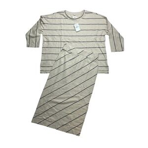 Lou & Grey Nordstrom Barely Beige Striped Long Sleeve Top & Skirt Set Size S New